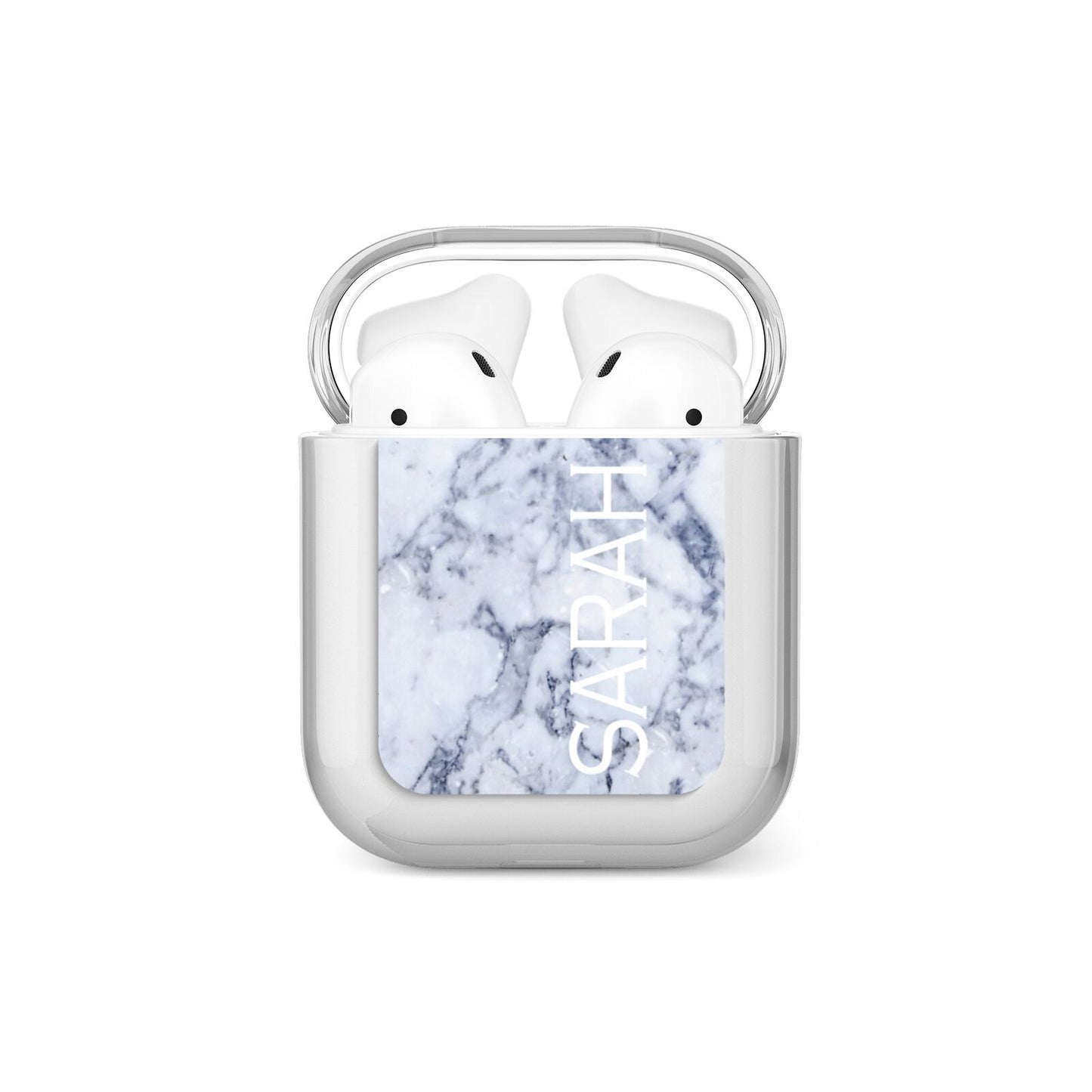 Personalised Clear Name Cutout Blue Marble Custom AirPods Case