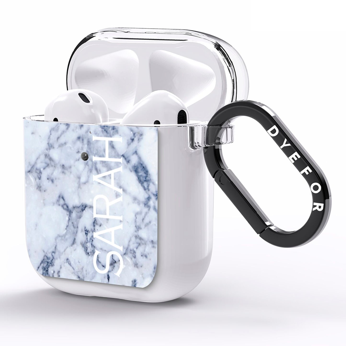 Personalised Clear Name Cutout Blue Marble Custom AirPods Clear Case Side Image