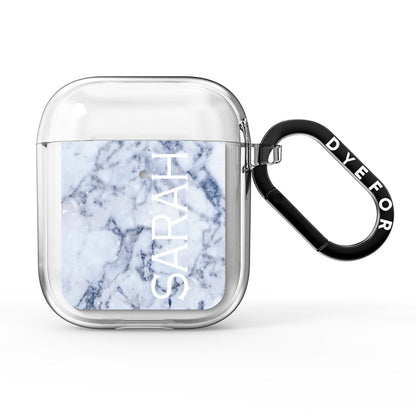 Personalised Clear Name Cutout Blue Marble Custom AirPods Clear Case