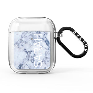 Personalised Clear Name Cutout Blue Marble Custom AirPods Case
