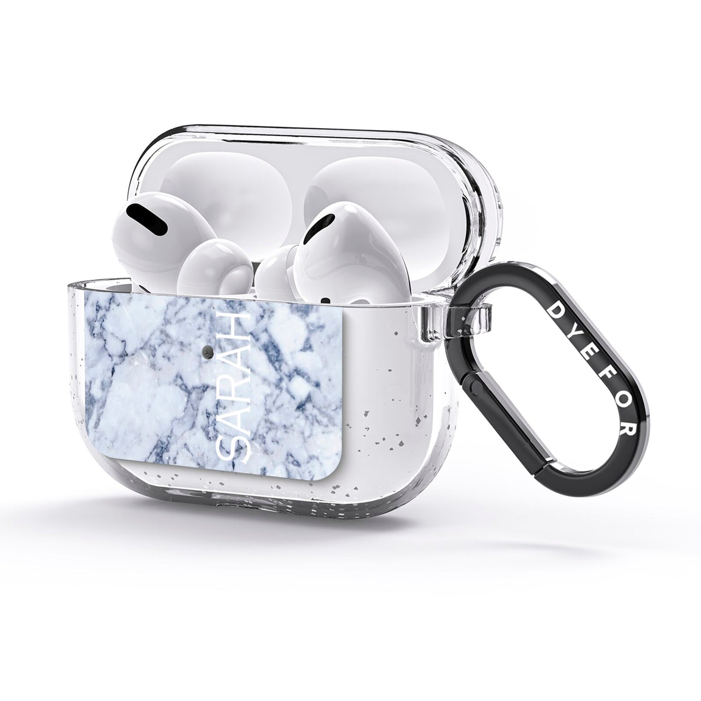 Personalised Clear Name Cutout Blue Marble Custom AirPods Glitter Case 3rd Gen Side Image