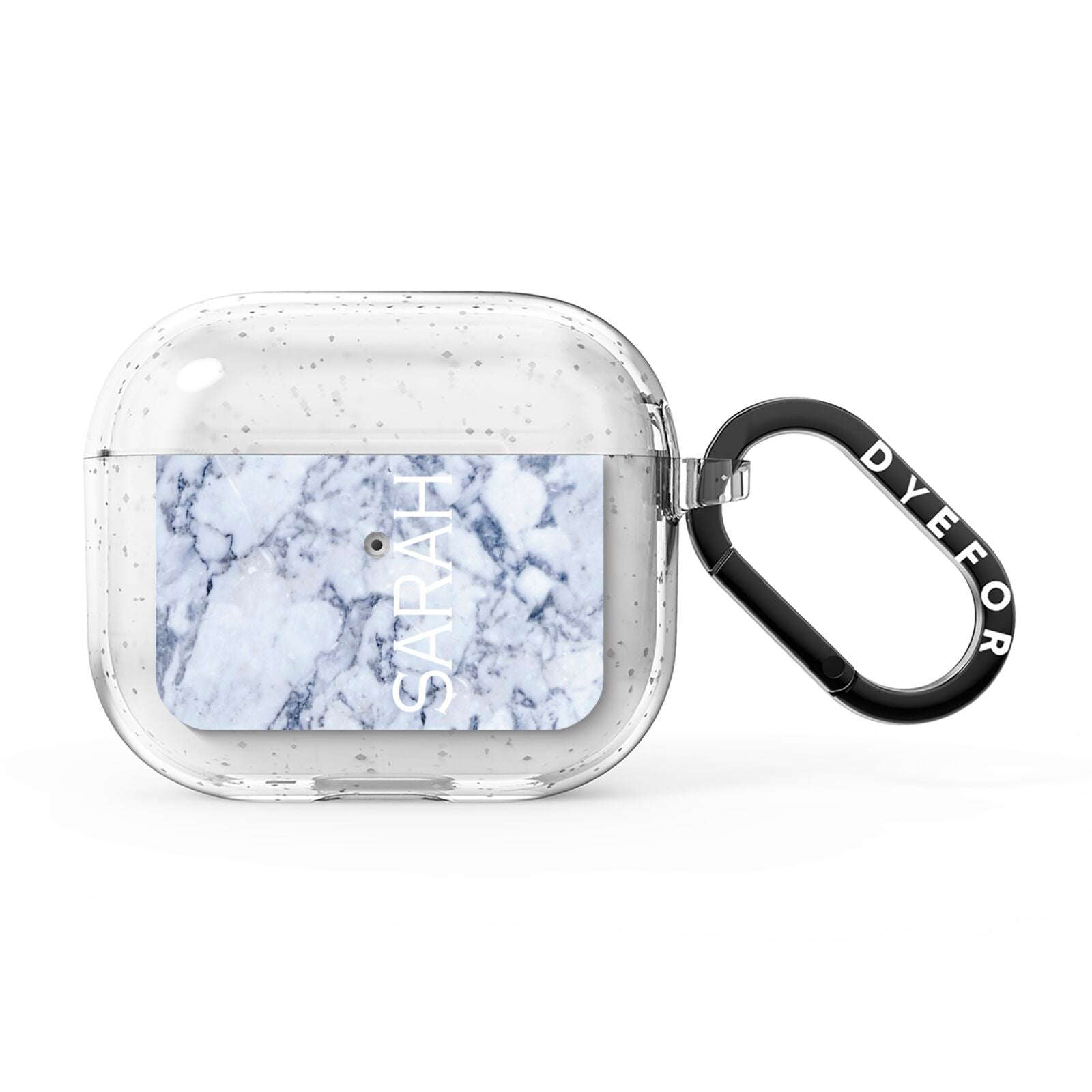 Personalised Clear Name Cutout Blue Marble Custom AirPods Glitter Case 3rd Gen