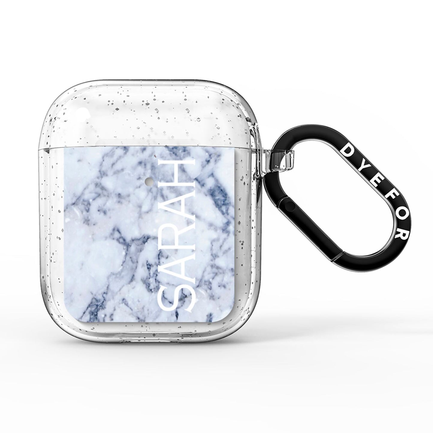 Personalised Clear Name Cutout Blue Marble Custom AirPods Glitter Case