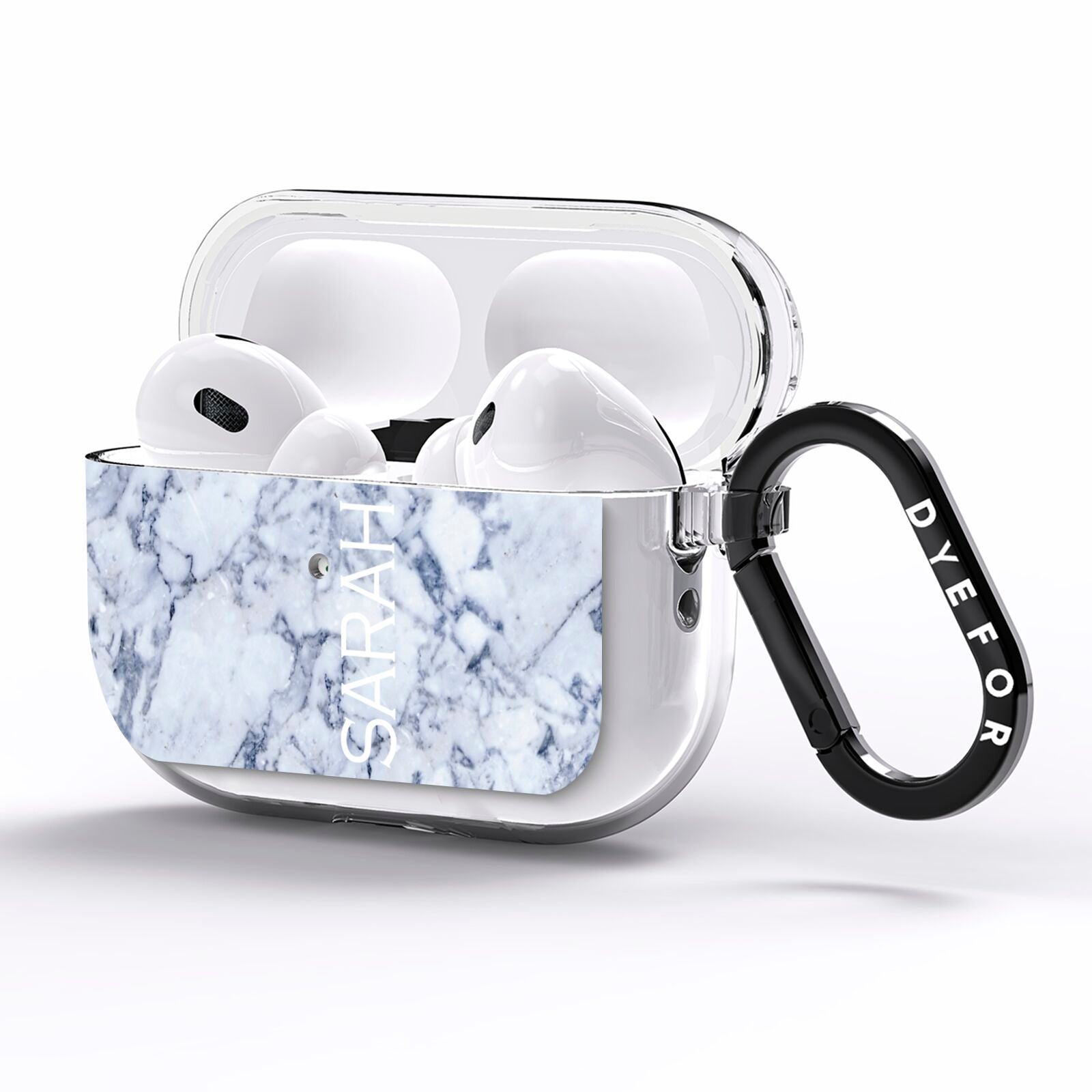 Personalised Clear Name Cutout Blue Marble Custom AirPods Pro Clear Case Side Image