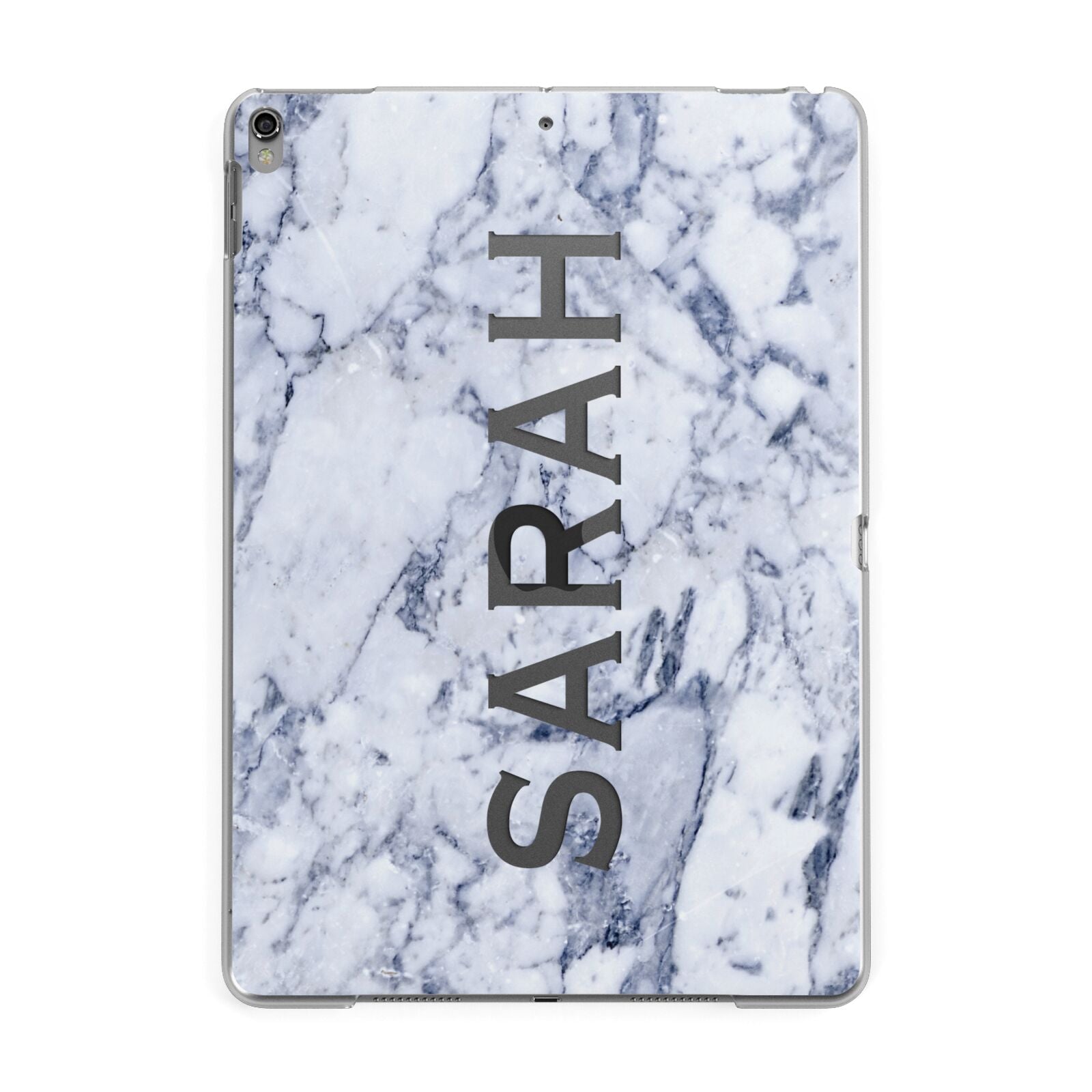 Personalised Clear Name Cutout Blue Marble Custom Apple iPad Grey Case