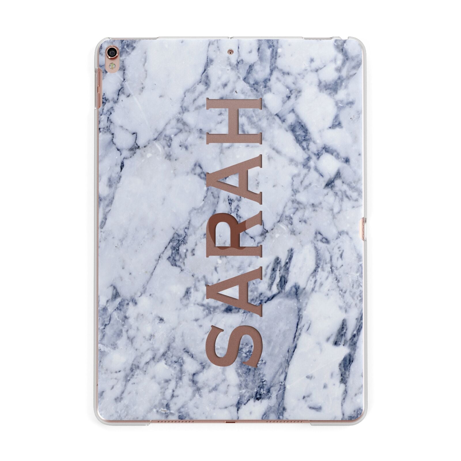 Personalised Clear Name Cutout Blue Marble Custom Apple iPad Rose Gold Case