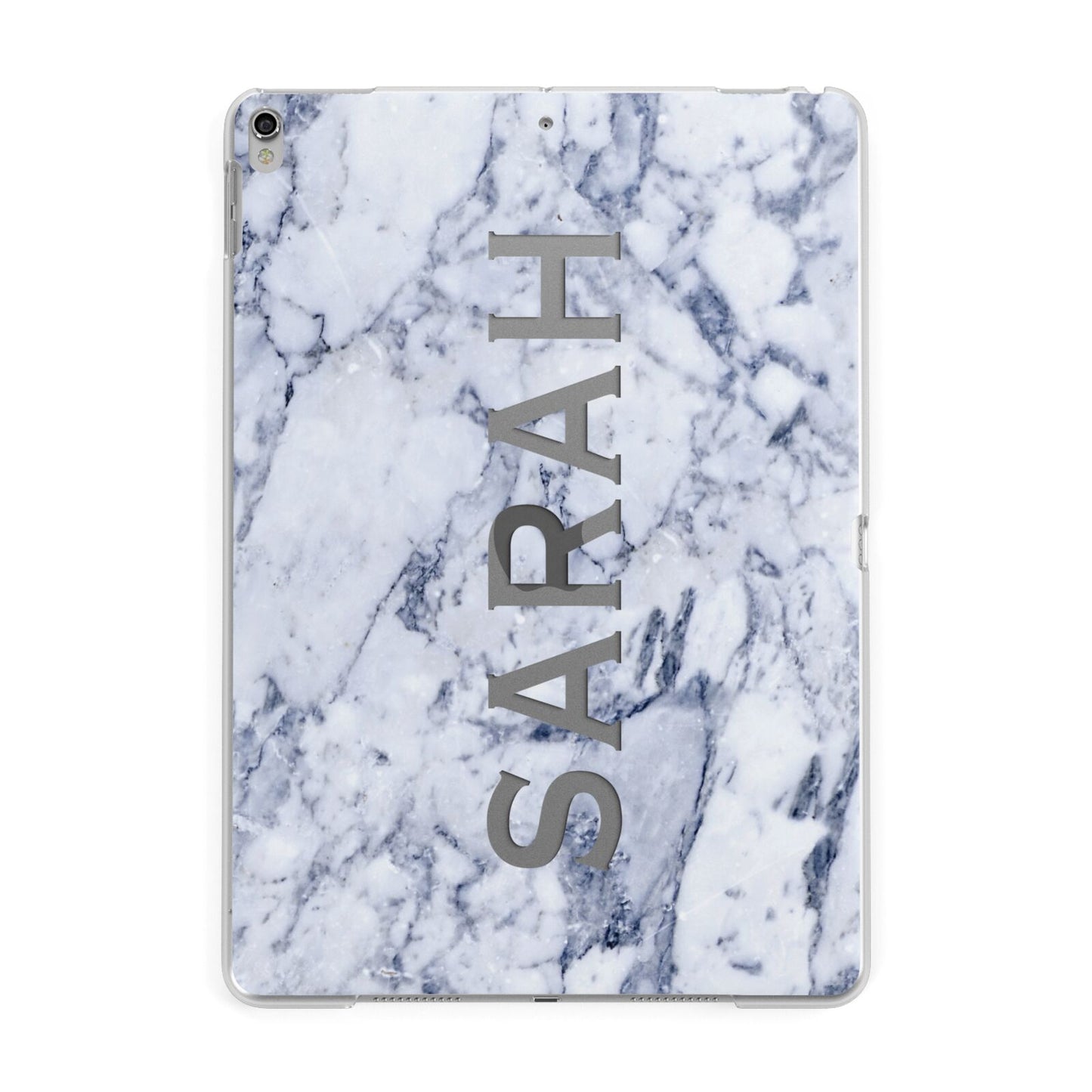 Personalised Clear Name Cutout Blue Marble Custom Apple iPad Silver Case