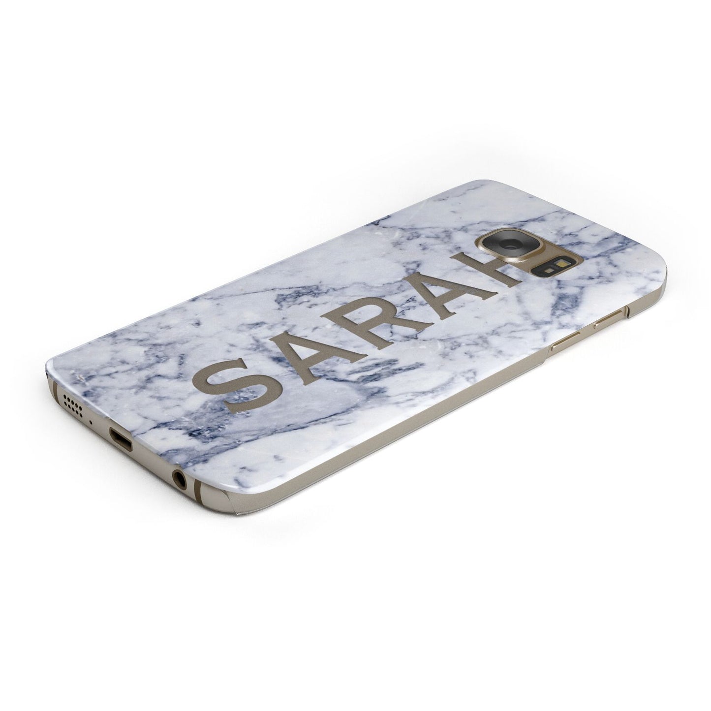 Personalised Clear Name Cutout Blue Marble Custom Protective Samsung Galaxy Case Angled Image