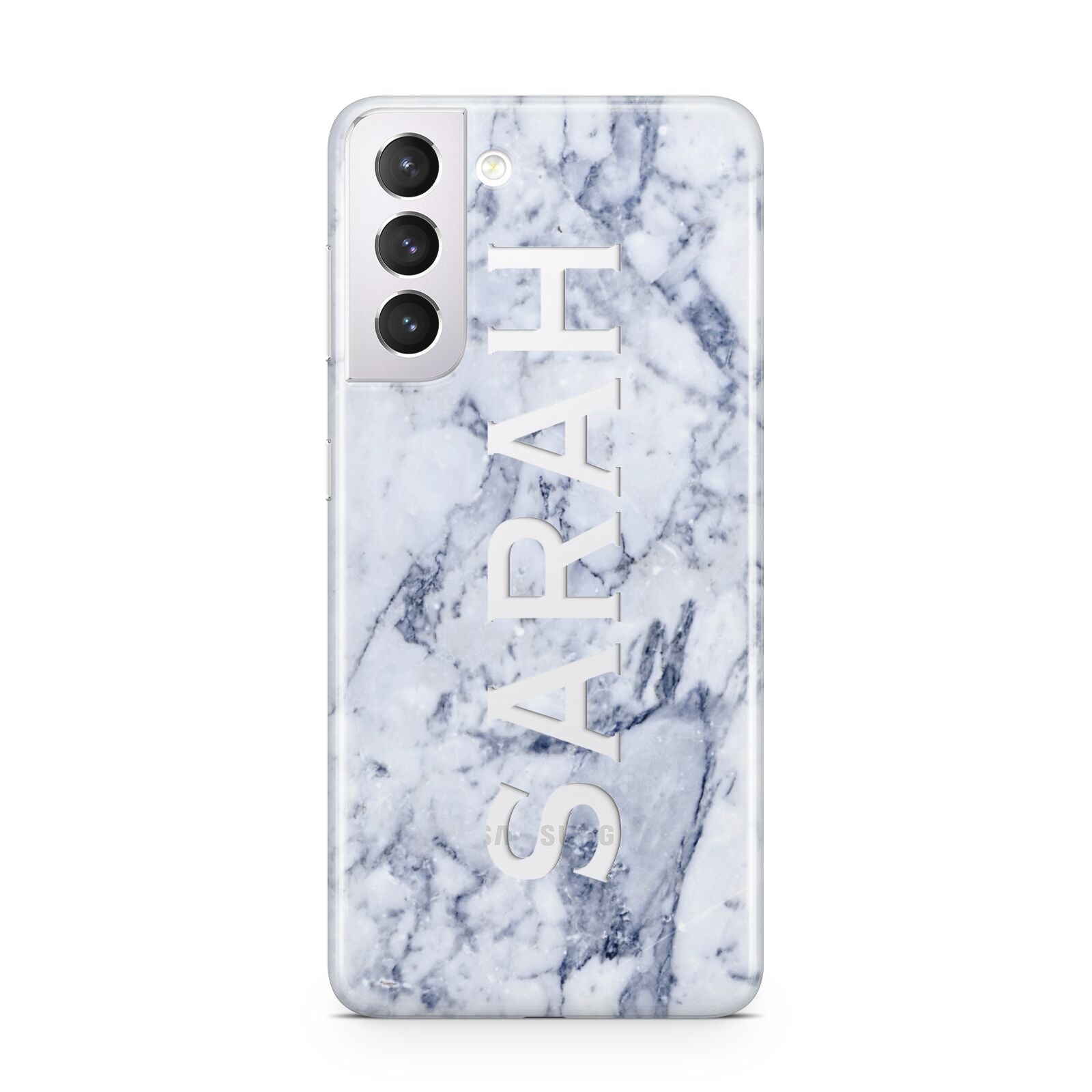 Personalised Clear Name Cutout Blue Marble Custom Samsung S21 Case