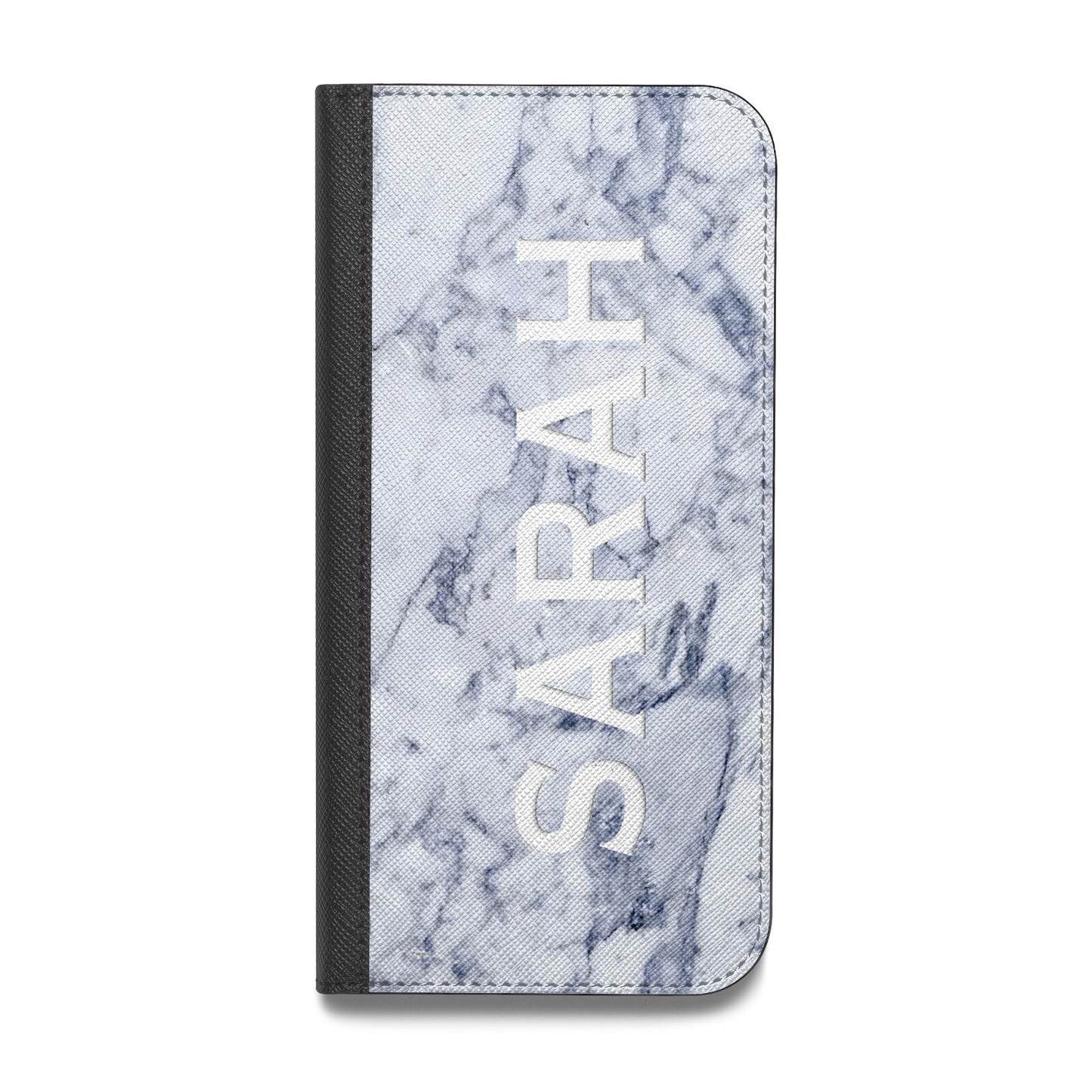 Personalised Clear Name Cutout Blue Marble Custom Vegan Leather Flip Samsung Case