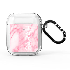 Personalised Clear Name Cutout Pink Marble Custom AirPods Case