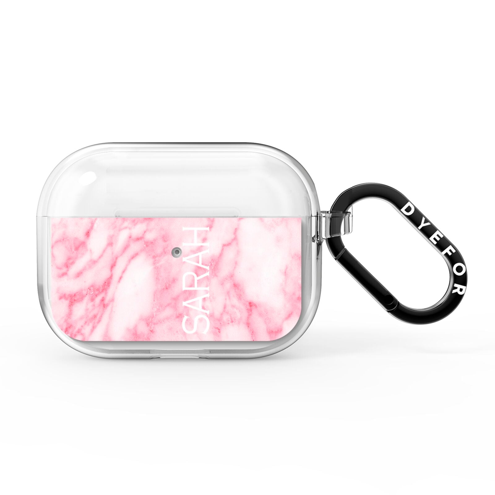 Personalised Clear Name Cutout Pink Marble Custom AirPods Pro Clear Case