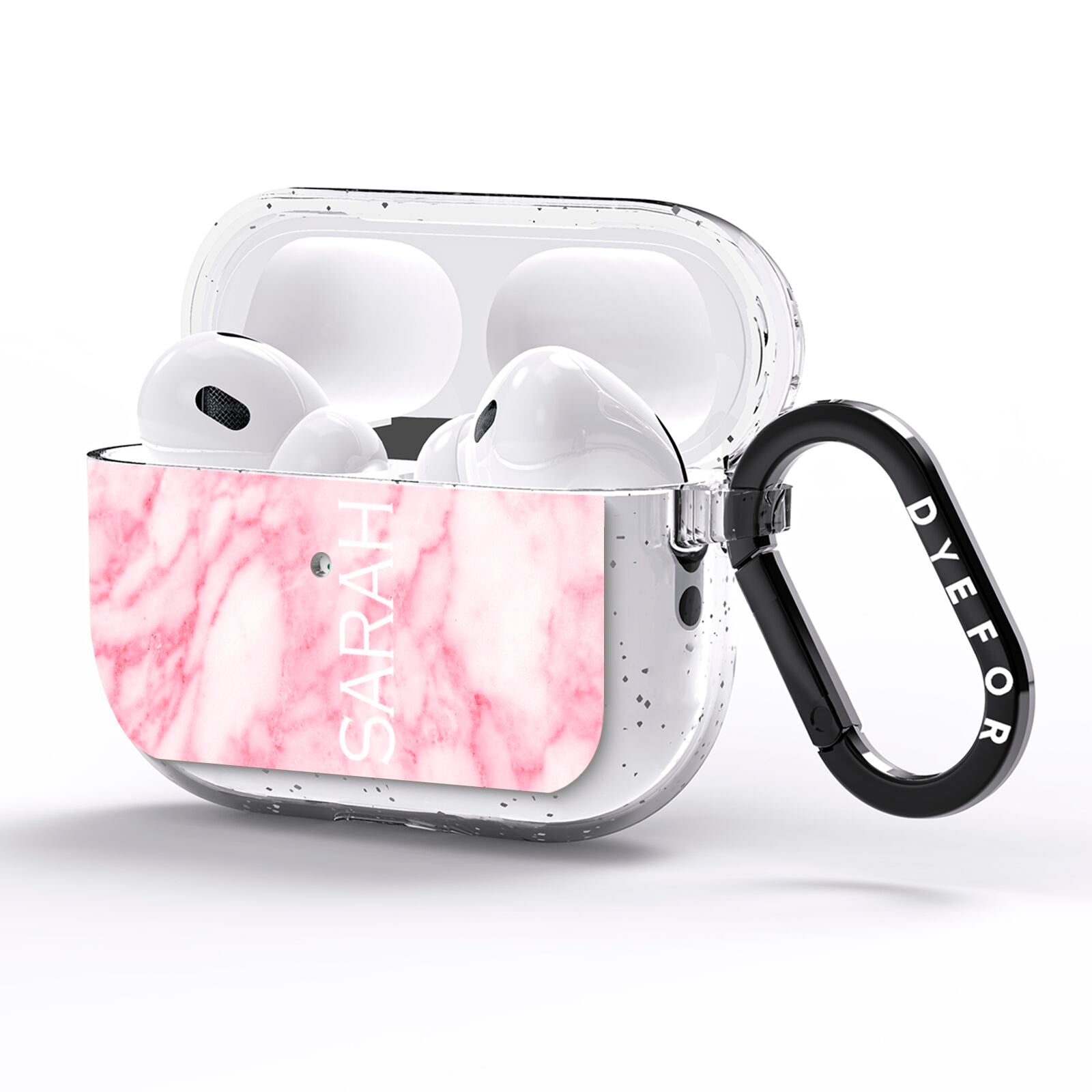 Personalised Clear Name Cutout Pink Marble Custom AirPods Pro Glitter Case Side Image