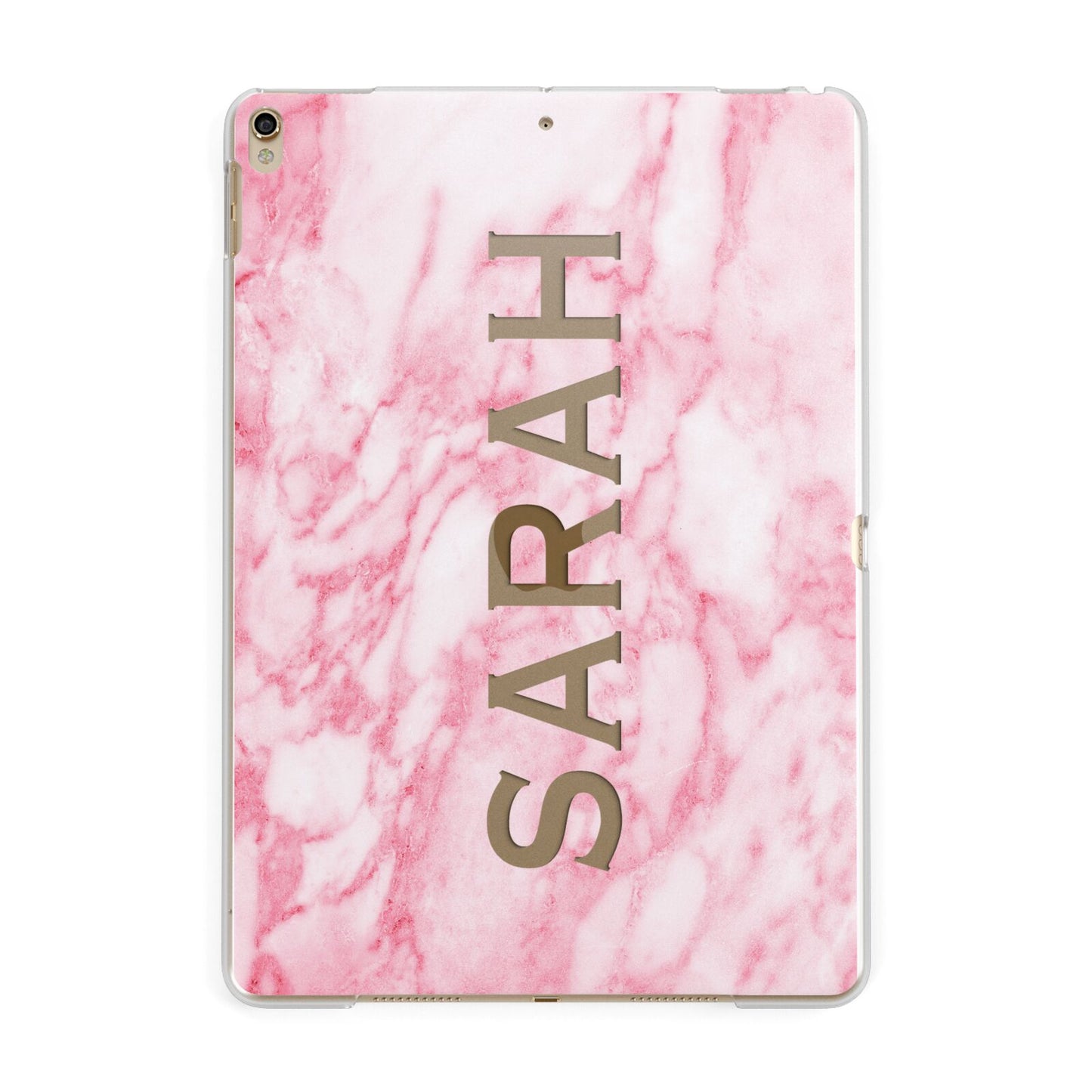 Personalised Clear Name Cutout Pink Marble Custom Apple iPad Gold Case