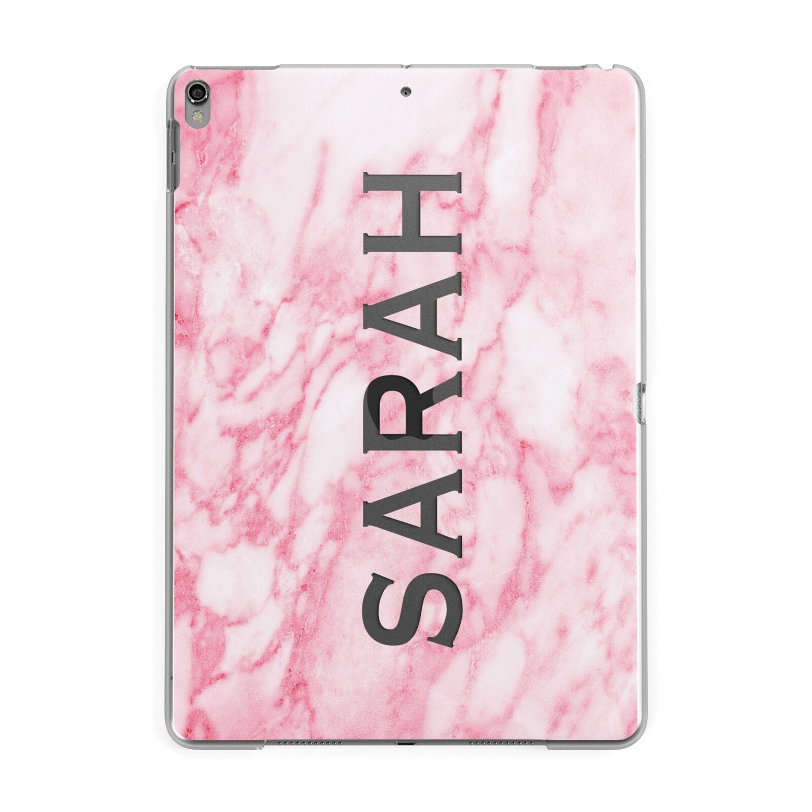 Personalised Clear Name Cutout Pink Marble Custom Apple iPad Grey Case