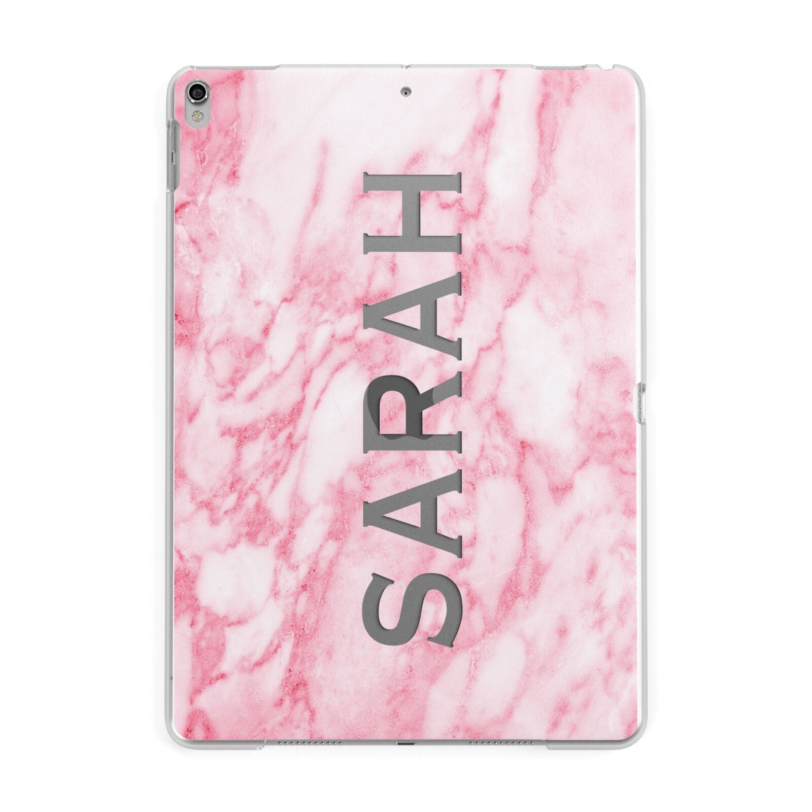 Personalised Clear Name Cutout Pink Marble Custom Apple iPad Silver Case