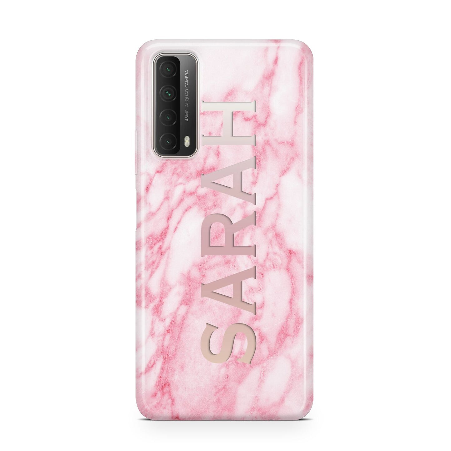 Personalised Clear Name Cutout Pink Marble Custom Huawei P Smart 2021