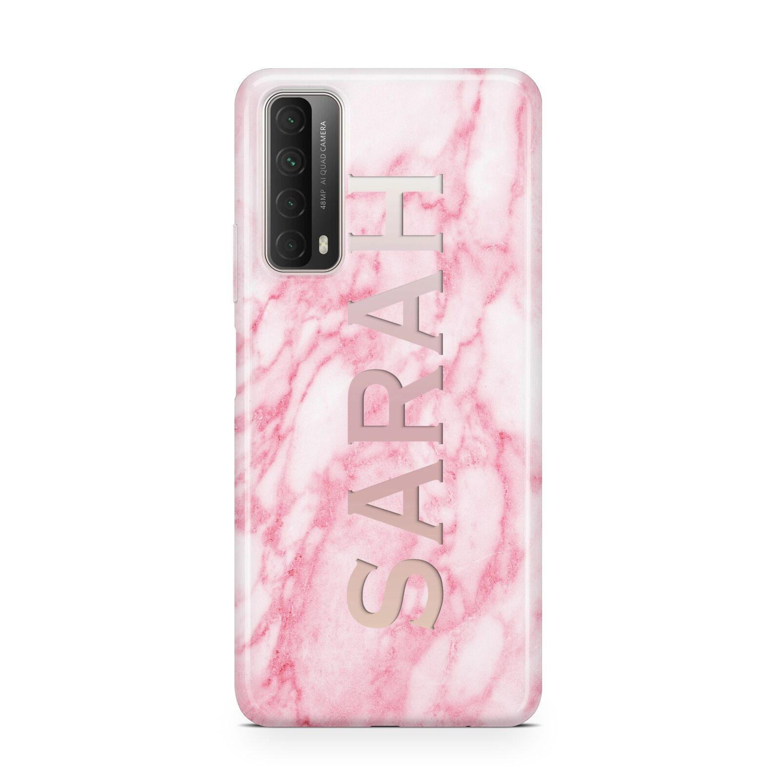 Personalised Clear Name Cutout Pink Marble Custom Huawei P Smart 2021