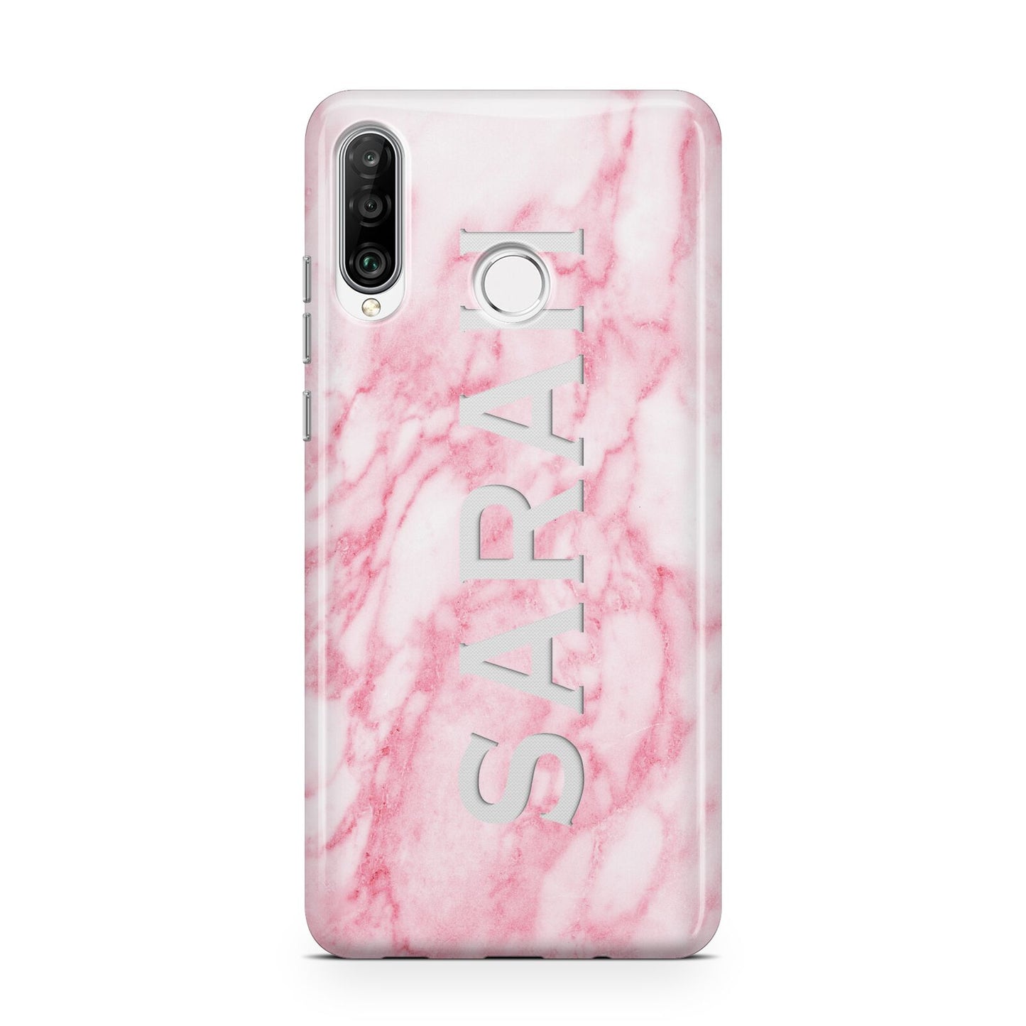 Personalised Clear Name Cutout Pink Marble Custom Huawei P30 Lite Phone Case