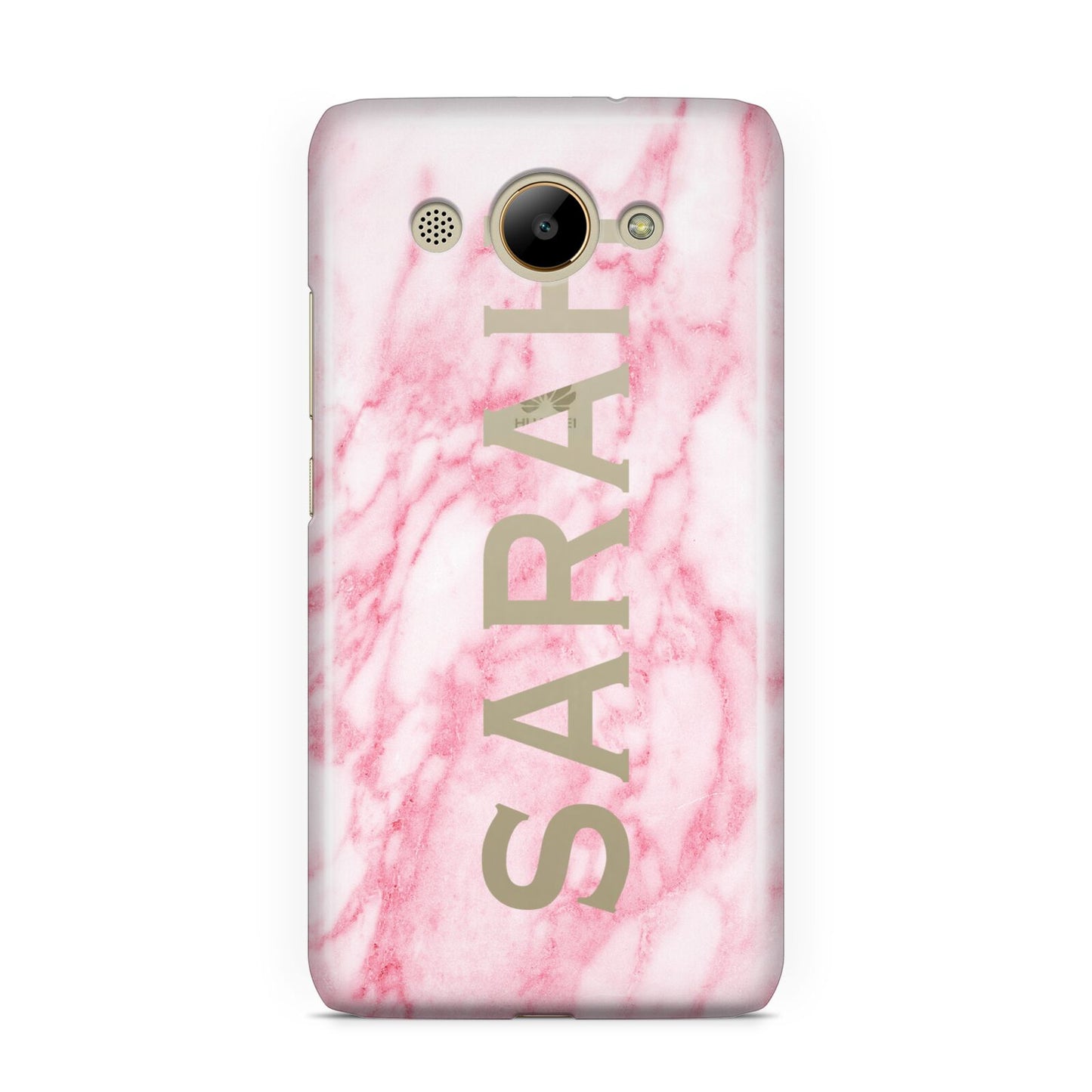 Personalised Clear Name Cutout Pink Marble Custom Huawei Y3 2017