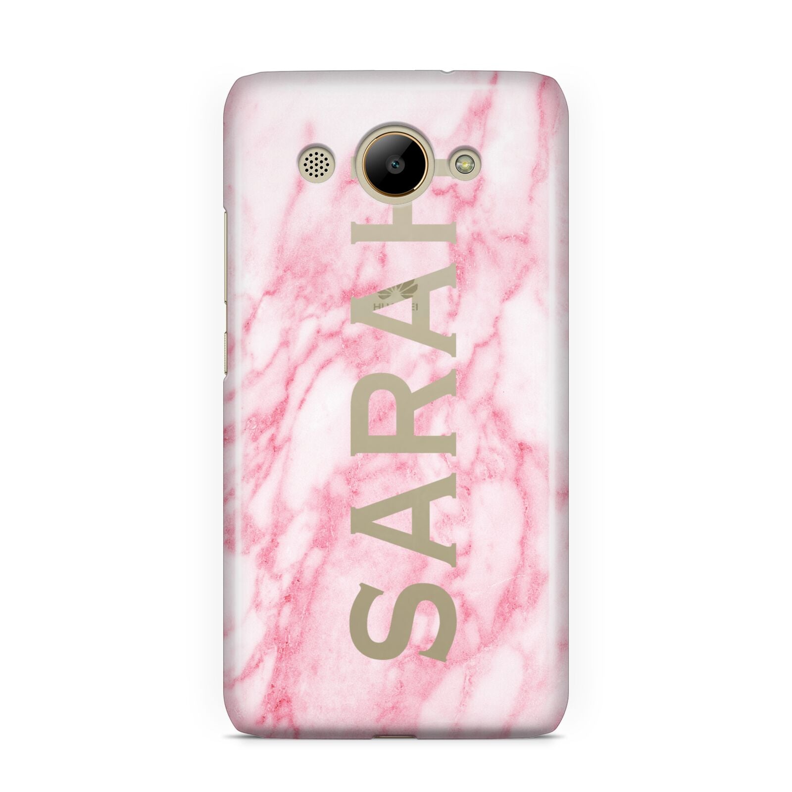 Personalised Clear Name Cutout Pink Marble Custom Huawei Y3 2017