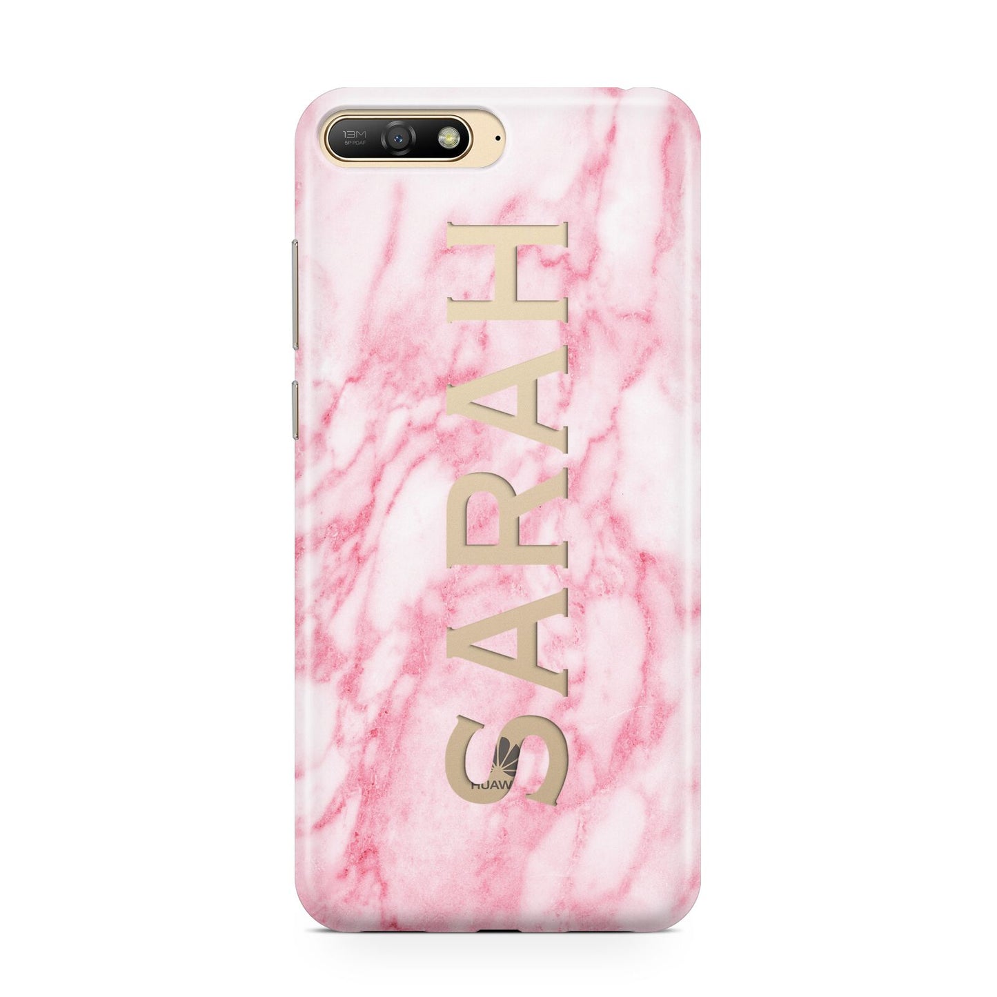 Personalised Clear Name Cutout Pink Marble Custom Huawei Y6 2018