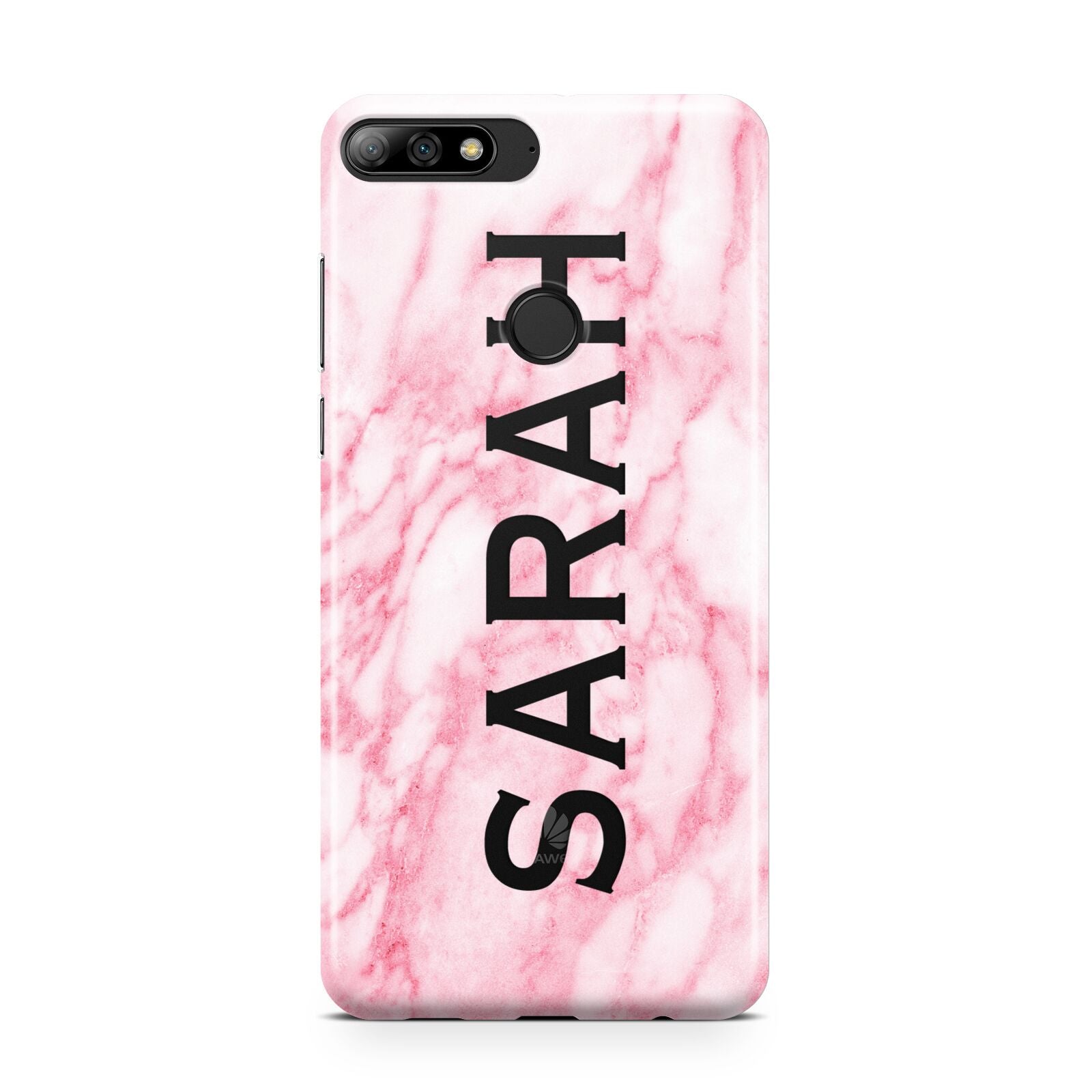 Personalised Clear Name Cutout Pink Marble Custom Huawei Y7 2018
