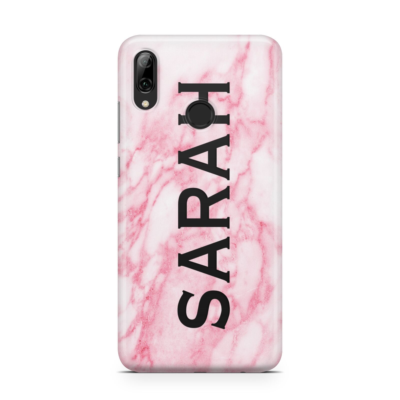 Personalised Clear Name Cutout Pink Marble Custom Huawei Y7 2019