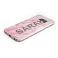 Personalised Clear Name Cutout Pink Marble Custom Protective Samsung Galaxy Case Angled Image