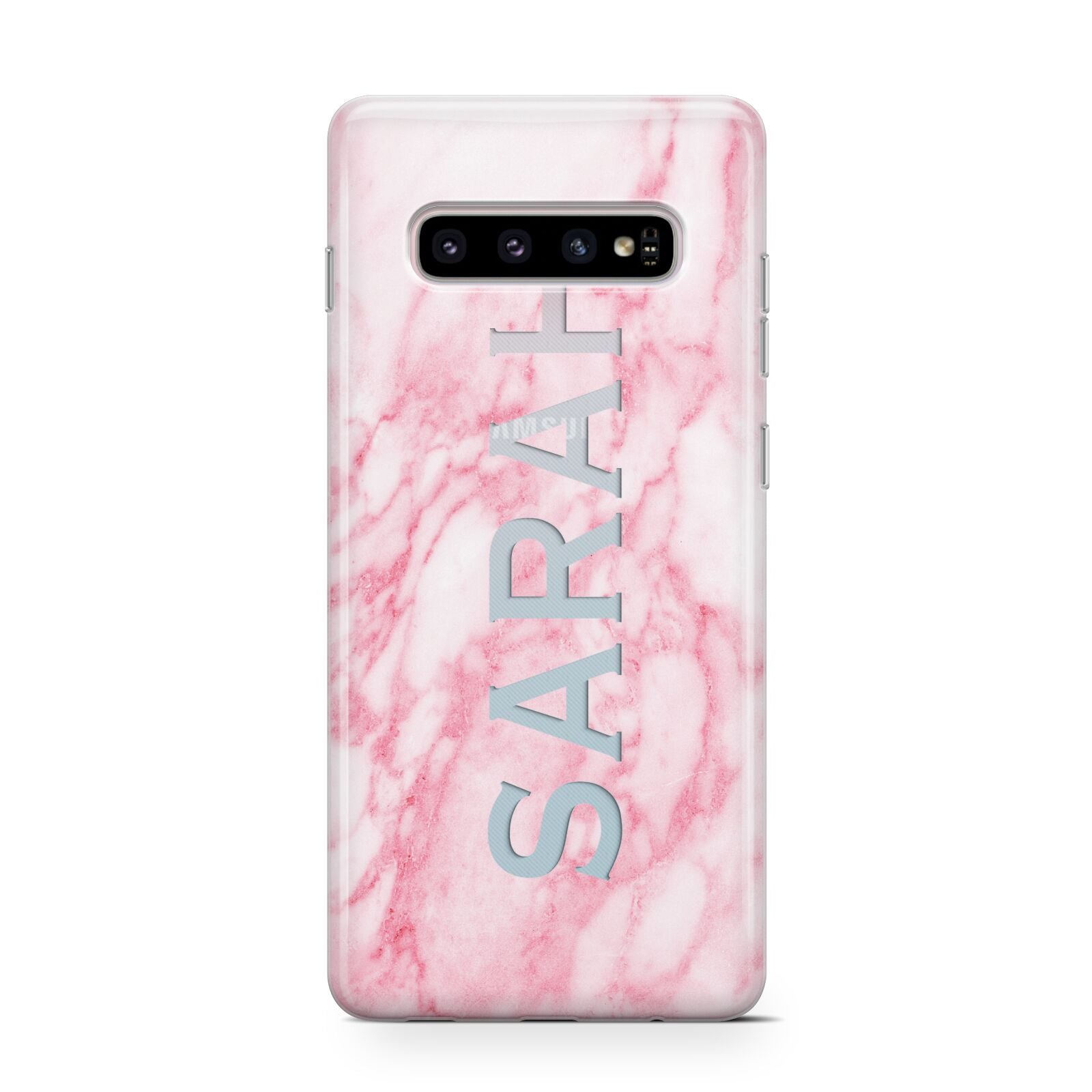Personalised Clear Name Cutout Pink Marble Custom Protective Samsung Galaxy Case