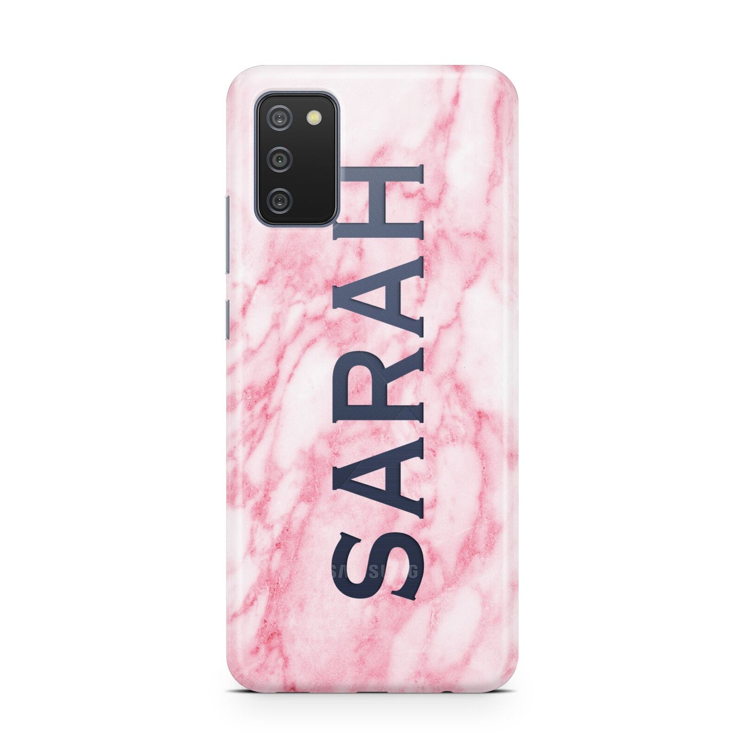 Personalised Clear Name Cutout Pink Marble Custom Samsung A02s Case