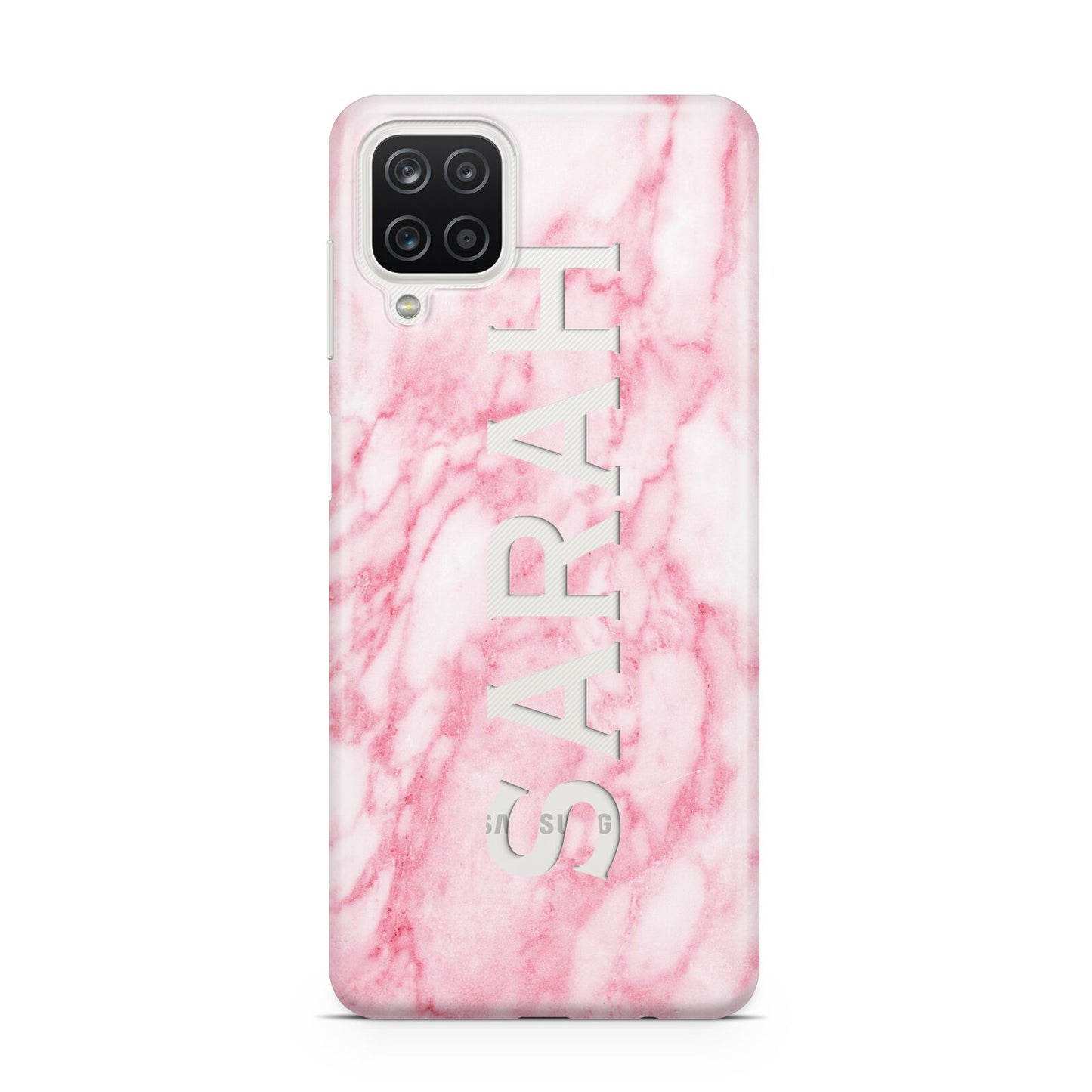 Personalised Clear Name Cutout Pink Marble Custom Samsung A12 Case