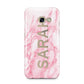 Personalised Clear Name Cutout Pink Marble Custom Samsung Galaxy A3 2017 Case on gold phone