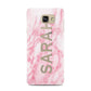 Personalised Clear Name Cutout Pink Marble Custom Samsung Galaxy A7 2016 Case on gold phone