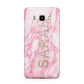 Personalised Clear Name Cutout Pink Marble Custom Samsung Galaxy J7 2016 Case on gold phone
