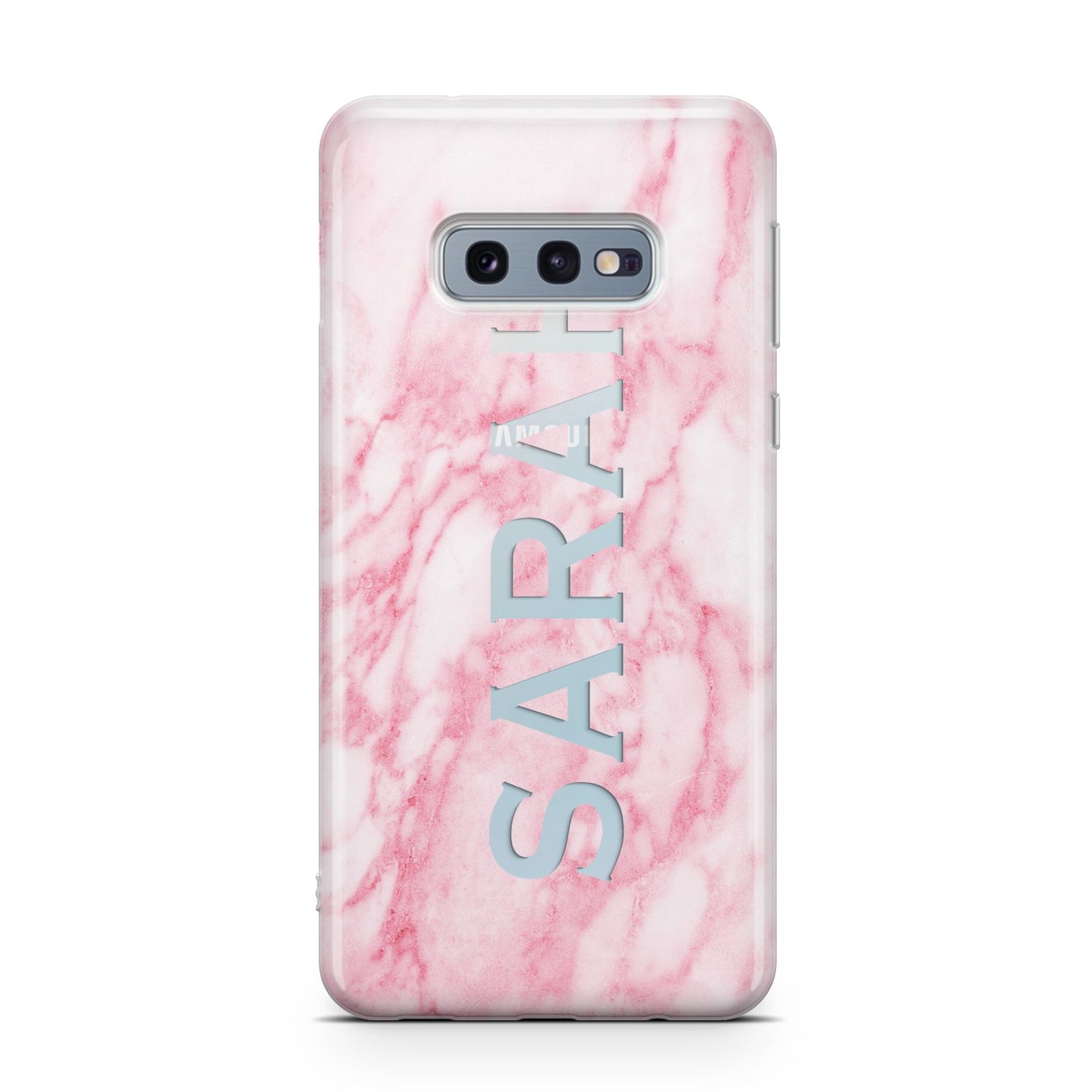 Personalised Clear Name Cutout Pink Marble Custom Samsung Galaxy S10E Case