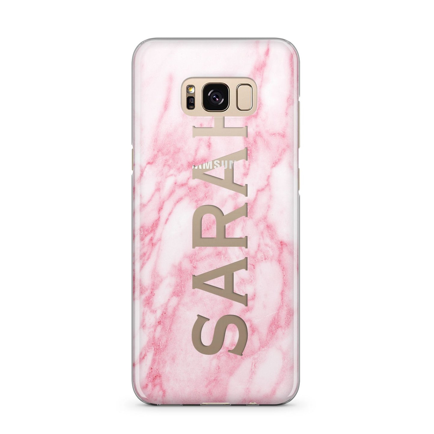 Personalised Clear Name Cutout Pink Marble Custom Samsung Galaxy S8 Plus Case