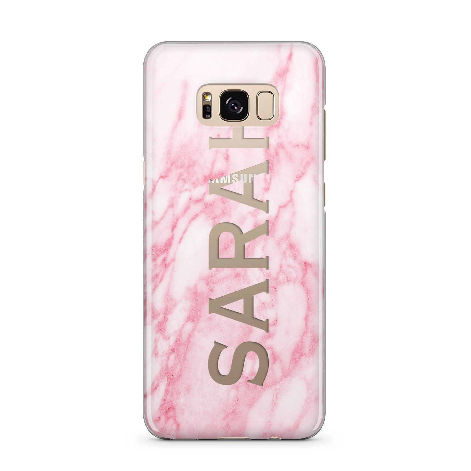 Personalised Clear Name Cutout Pink Marble Custom Samsung Galaxy S8 Plus Case