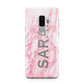 Personalised Clear Name Cutout Pink Marble Custom Samsung Galaxy S9 Plus Case on Silver phone