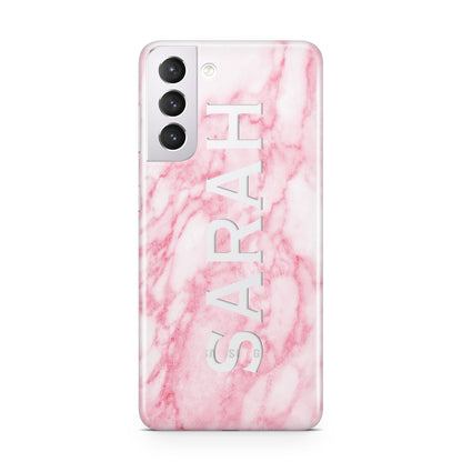 Personalised Clear Name Cutout Pink Marble Custom Samsung S21 Case
