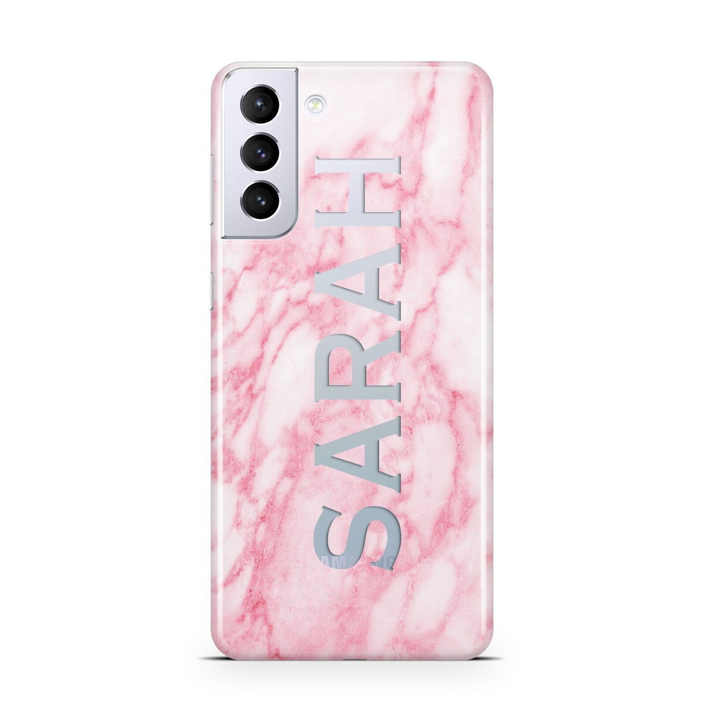 Personalised Clear Name Cutout Pink Marble Custom Samsung S21 Plus Case