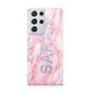 Personalised Clear Name Cutout Pink Marble Custom Samsung S21 Ultra Case