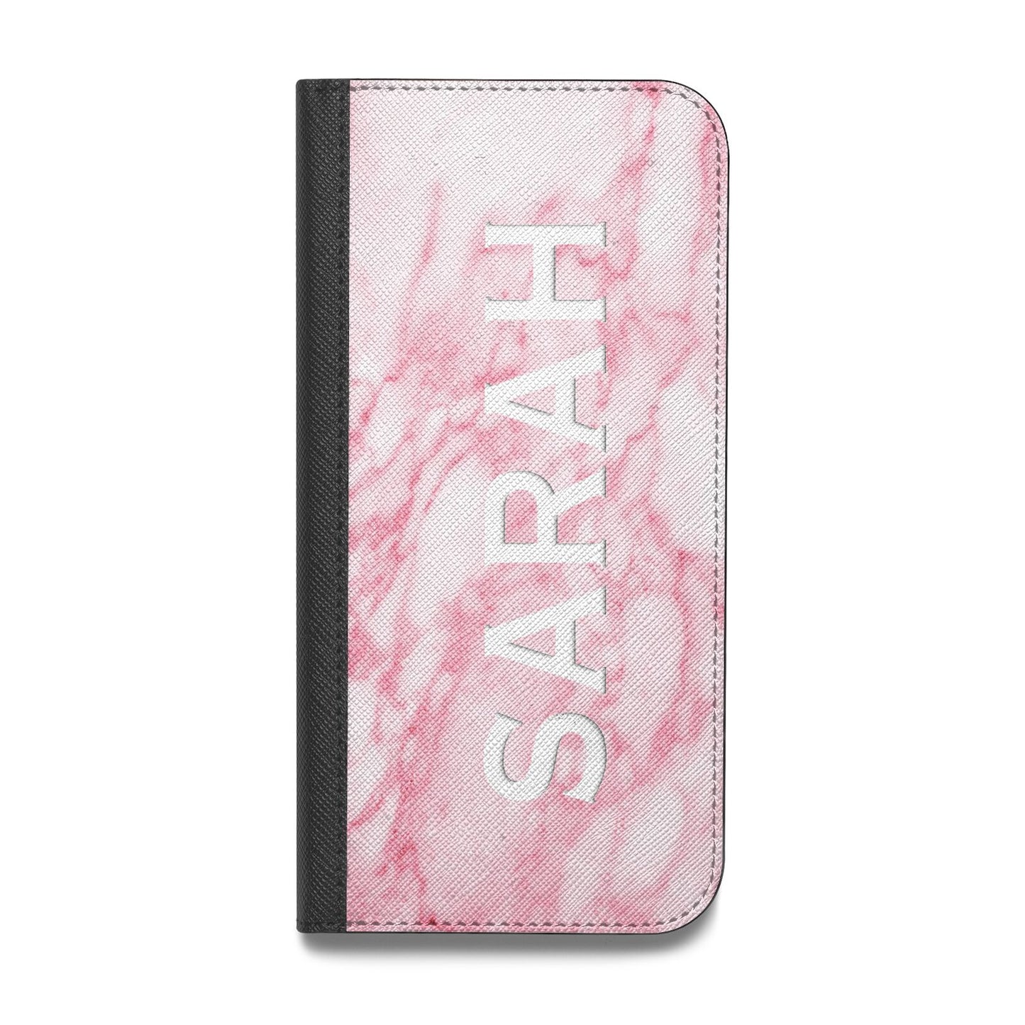 Personalised Clear Name Cutout Pink Marble Custom Vegan Leather Flip Samsung Case