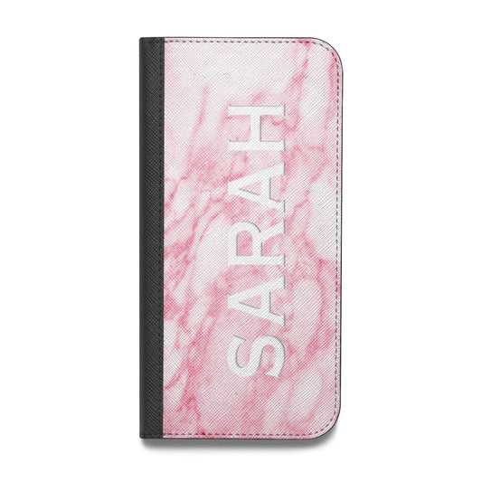 Personalised Clear Name Cutout Pink Marble Custom Vegan Leather Flip Samsung Case
