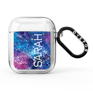 Personalised Clear Name Cutout Space Nebula Custom AirPods Case