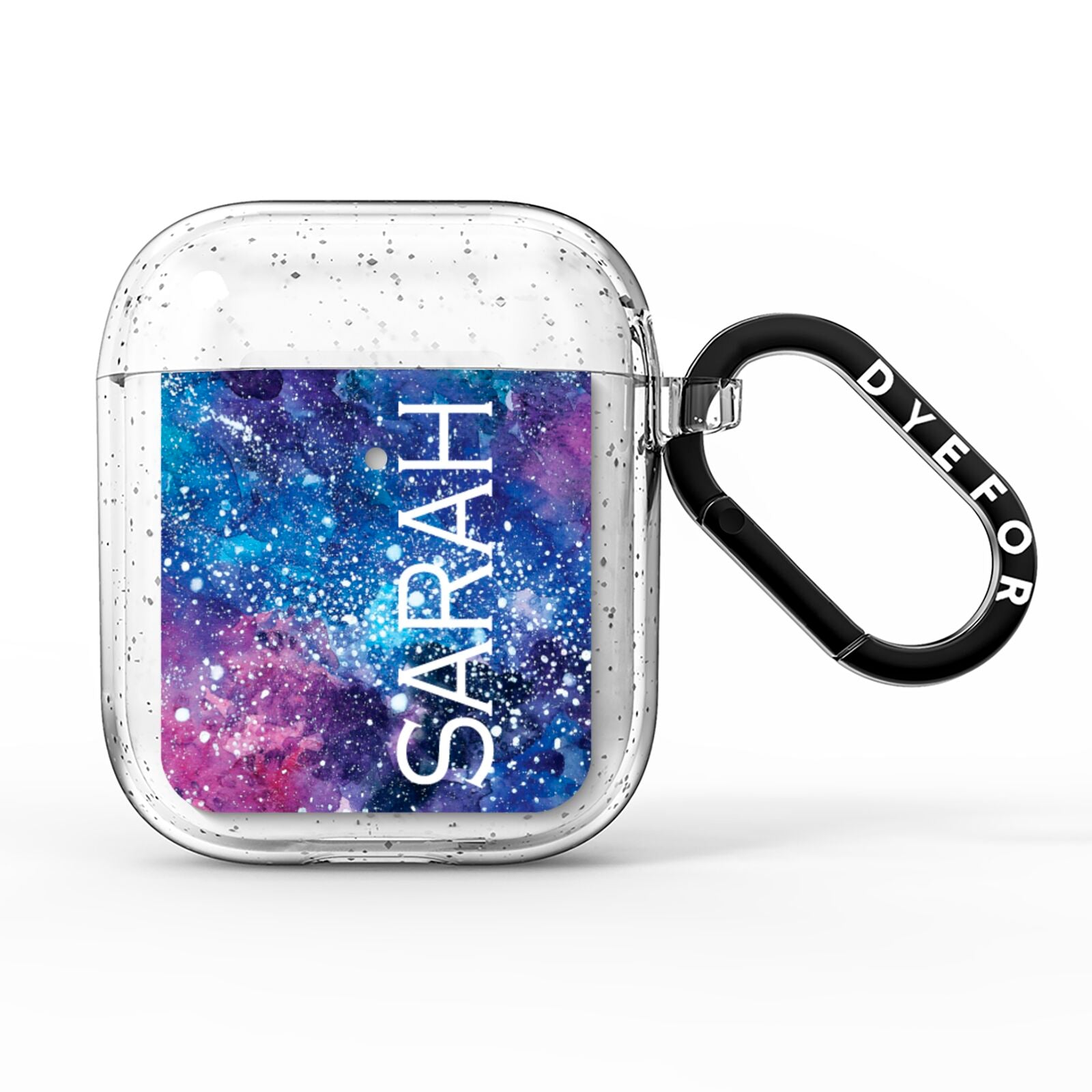 Personalised Clear Name Cutout Space Nebula Custom AirPods Glitter Case