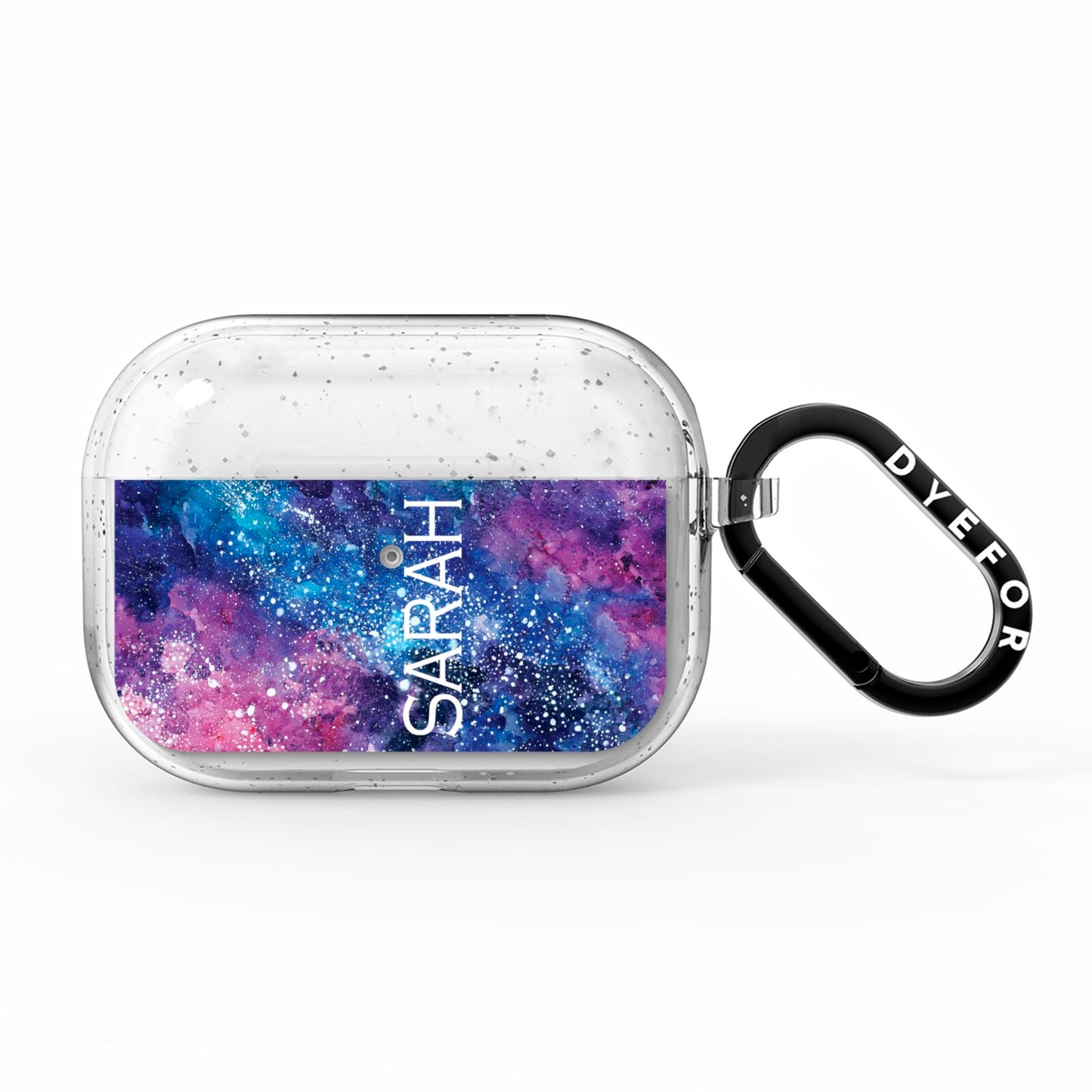 Personalised Clear Name Cutout Space Nebula Custom AirPods Pro Glitter Case