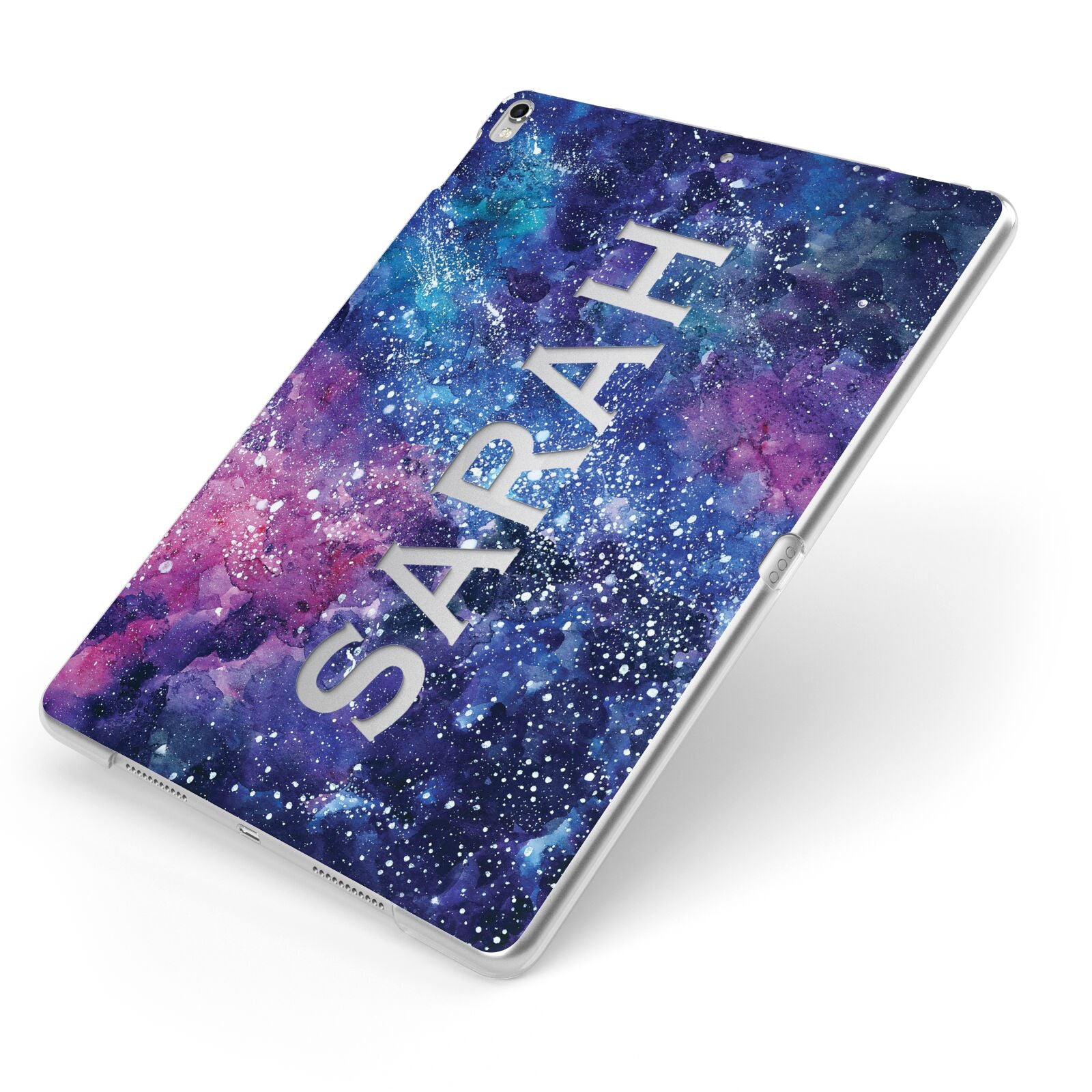 Personalised Clear Name Cutout Space Nebula Custom Apple iPad Case on Silver iPad Side View