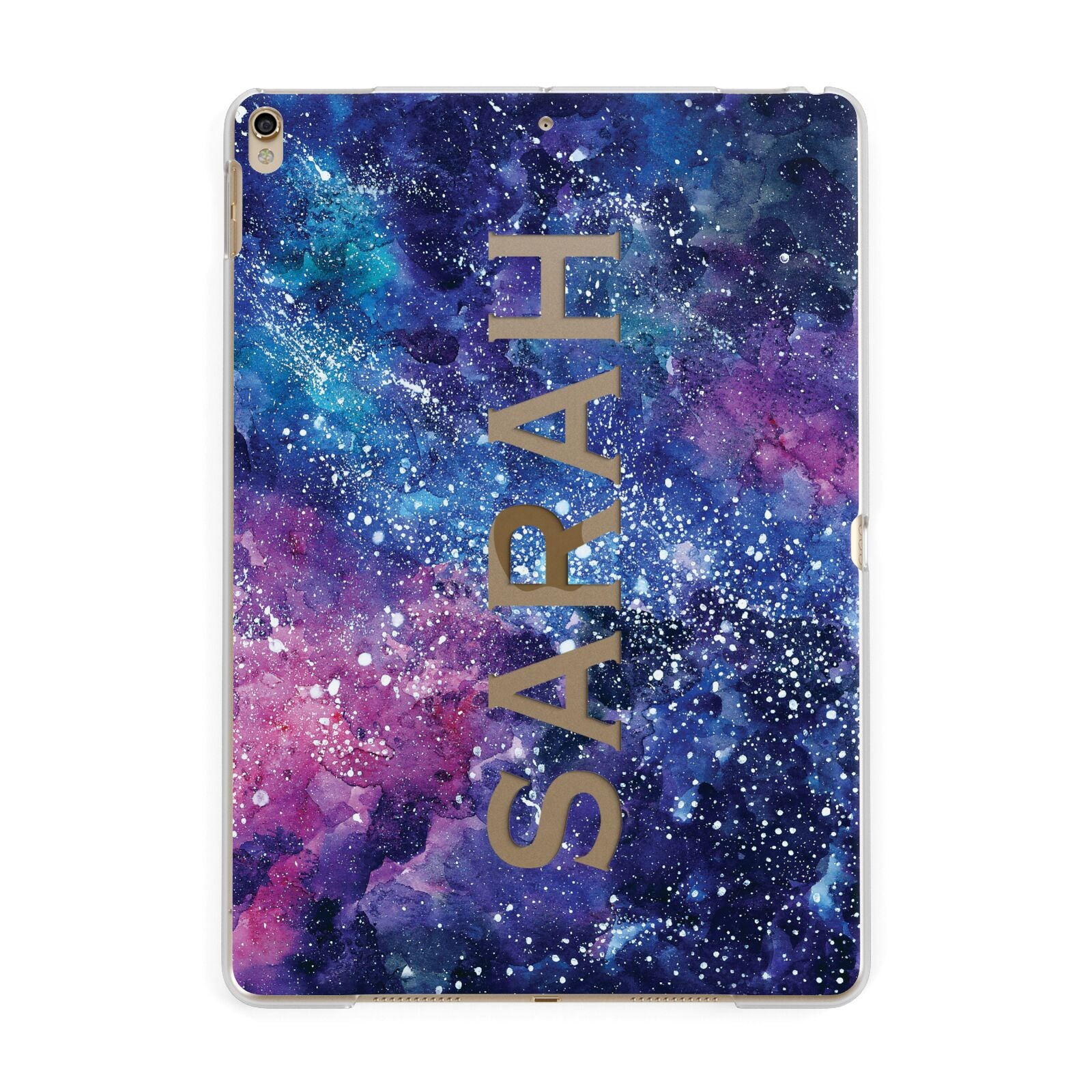 Personalised Clear Name Cutout Space Nebula Custom Apple iPad Gold Case