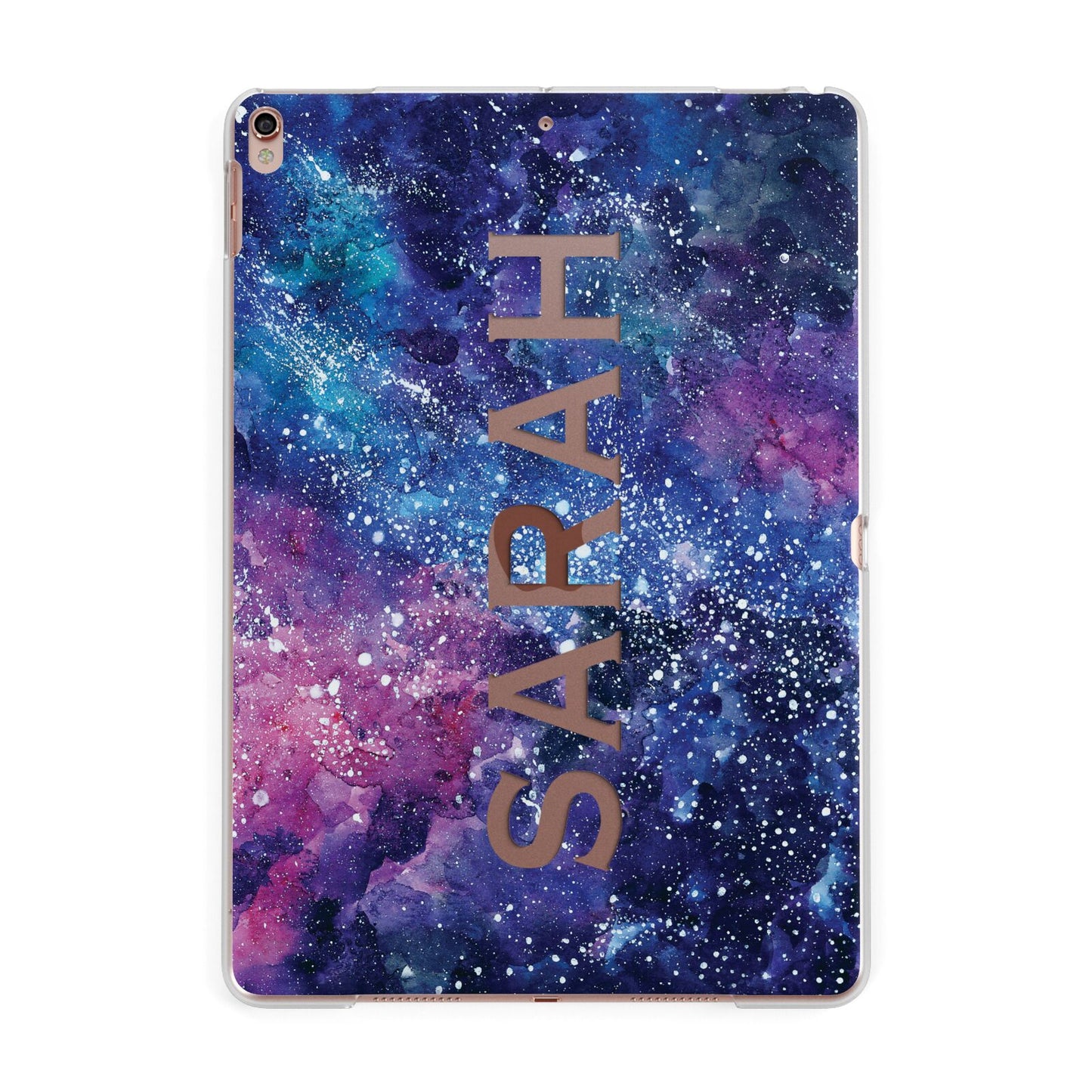 Personalised Clear Name Cutout Space Nebula Custom Apple iPad Rose Gold Case